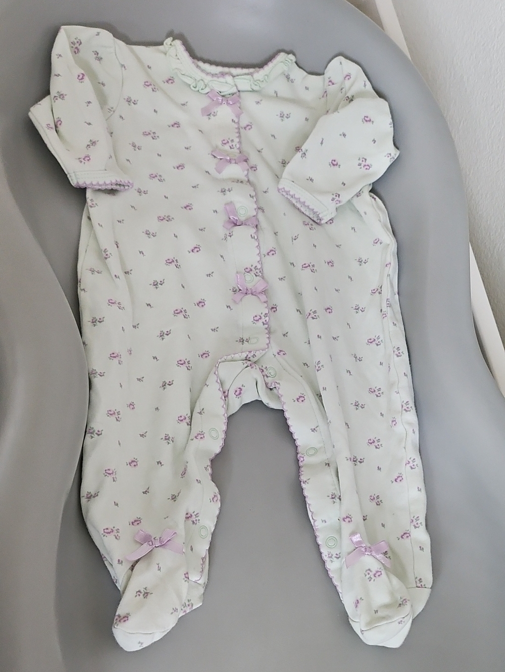 Baby Girls White and Lilac Floral One-Piece Footed Sleepsuit